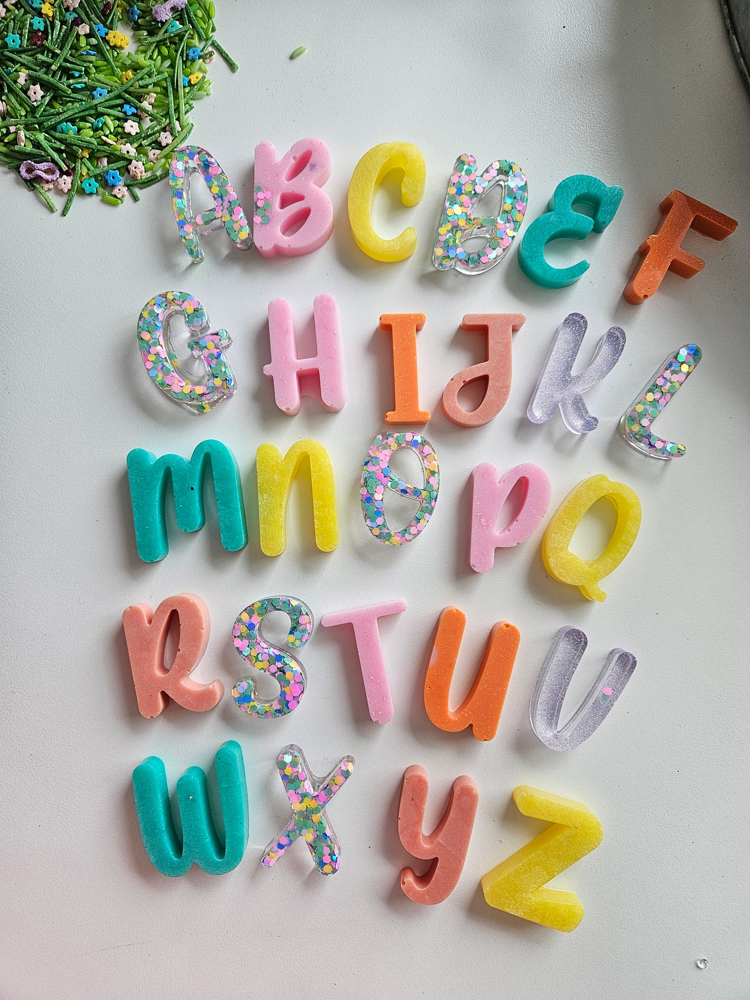 Spring Confetti cursive letters