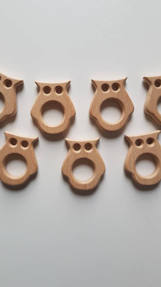 Wooden Owl Chew rattle- Gray The Great Grey Owl