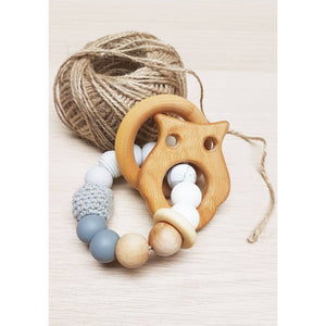 Wooden Owl Chew rattle- Gray The Great Grey Owl