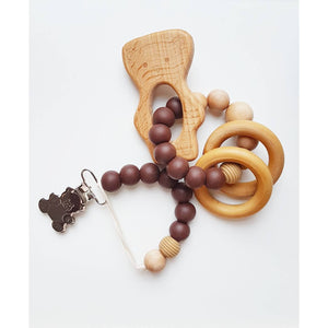 Wooden brown bear rattle + Bear pacifier clip bundle = Great gift for a babyshower!