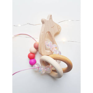 Wooden Unicorn Rattle & Chew teether - Rosie Unicorn