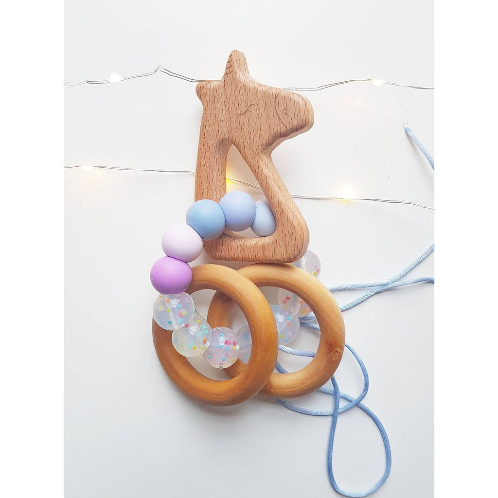 Wooden Unicorn Chew Rattle - Violet Unicorn