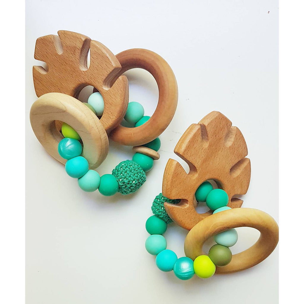 Wooden Monstera leaf Chew rattle